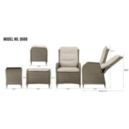 Loops 3Pc Garden Reclining Bistro Set - Rattan Wicker - Outdoor Chairs & Coffee Table - thumbnail 7