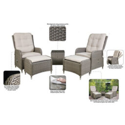 Loops 3Pc Garden Reclining Bistro Set - Rattan Wicker - Outdoor Chairs & Coffee Table - thumbnail 6