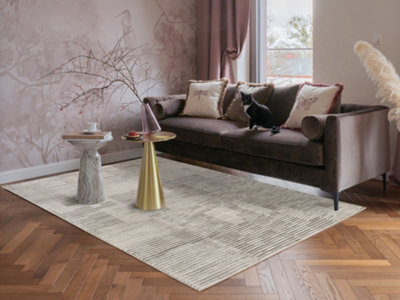 Mayfair Living Room Area Rug Metallic Sheen Contemporary Modern Matrix Design - Stone 120Cm X 170Cm - image 1