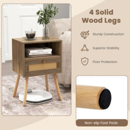 Costway 2 Pcs Rattan Nightstand Set Boho End Table Compact Bedside Table - thumbnail 8