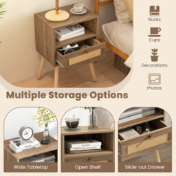 Costway 2 Pcs Rattan Nightstand Set Boho End Table Compact Bedside Table - thumbnail 7