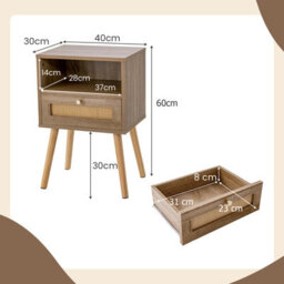 Costway 2 Pcs Rattan Nightstand Set Boho End Table Compact Bedside Table - thumbnail 2
