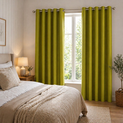 Nod Off Olive Green Blackout Eyelet Curtains Ring Top Thermal Curtains Ready Made Pair 90X72 Inches - image 1