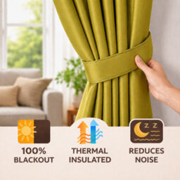 Nod Off Olive Green Blackout Eyelet Curtains Ring Top Thermal Curtains Ready Made Pair 90X72 Inches - thumbnail 4
