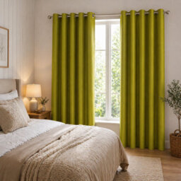 Nod Off Olive Green Blackout Eyelet Curtains Ring Top Thermal Curtains Ready Made Pair 90X72 Inches - thumbnail 1