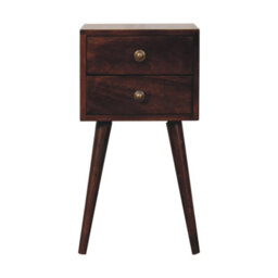 Artisan Furniture Solid Wood  Mini California Walnut Bedside, 2-Drawers, Nordic Legs, Dark Brown - thumbnail 2