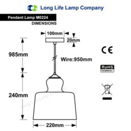 Long Life Lamps Company Modern Vintage Grey Smoked Glass Pendant Lamp M0224 - thumbnail 2