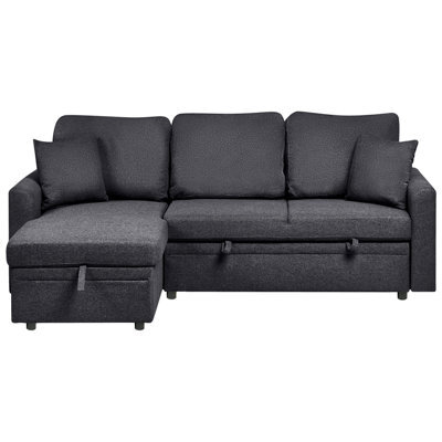 Beliani Corner Sofa Bed 3 Seater Nassjo Faux Linen Black Left Hand - image 1