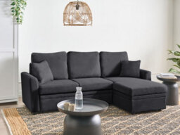 Beliani Corner Sofa Bed 3 Seater Nassjo Faux Linen Black Left Hand - thumbnail 2