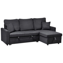 Beliani Corner Sofa Bed 3 Seater Nassjo Faux Linen Black Left Hand - thumbnail 4
