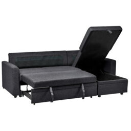 Beliani Corner Sofa Bed 3 Seater Nassjo Faux Linen Black Left Hand - thumbnail 6