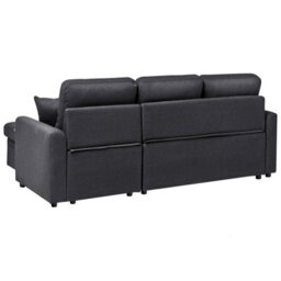 Beliani Corner Sofa Bed 3 Seater Nassjo Faux Linen Black Left Hand - thumbnail 7