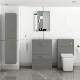 Royal Bathrooms Turin 600mm Indigo Grey Gloss Floor Standing Worktop Vanity Unit - 2 Drawer With Brushed Brass Handle - thumbnail 2
