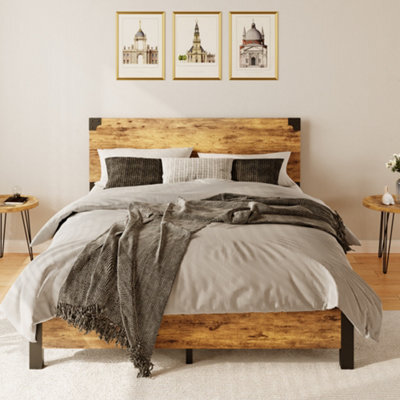 King Size Bed Frame Metal & Wood Bed Platform With 30Cm Under Bed Storage - 153 X 204 Cm, Rustic Brown - image 1