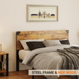 King Size Bed Frame Metal & Wood Bed Platform With 30Cm Under Bed Storage - 153 X 204 Cm, Rustic Brown - thumbnail 3