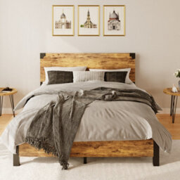 King Size Bed Frame Metal & Wood Bed Platform With 30Cm Under Bed Storage - 153 X 204 Cm, Rustic Brown