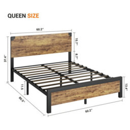 King Size Bed Frame Metal & Wood Bed Platform With 30Cm Under Bed Storage - 153 X 204 Cm, Rustic Brown - thumbnail 2