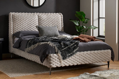 Save On Goods UK 4Ft6 Double White Soft Fabric Faux Fur,brushed Upholstered Bed Frame Bedstead - image 1
