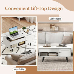 Costway Lift Top Coffee Table With Storage Flip Top Center Table W/ Cabinet-White - thumbnail 8
