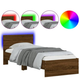 Berkfield Bed Frame With Headboard And Led Lights Brown Oak 75X190 Cm Small Single - thumbnail 2