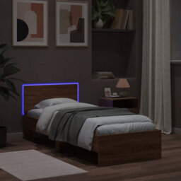 Berkfield Bed Frame With Headboard And Led Lights Brown Oak 75X190 Cm Small Single - thumbnail 5