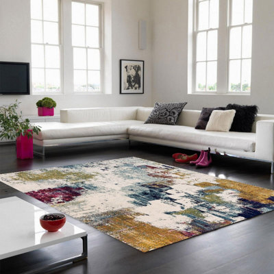 Abstract Multi Mustard Modern Easy To Clean Abstract Rug For Dining Room -160Cm X 230Cm - image 1