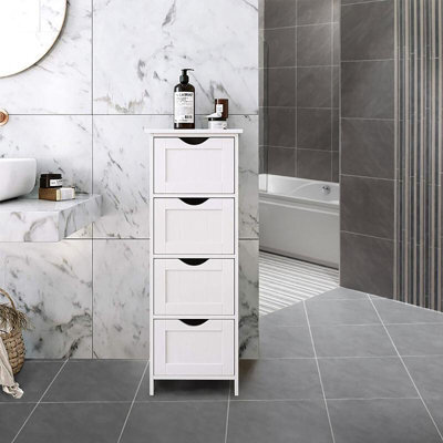 Bathroom Storage Cabinet 4 Drawer Free-Standing Cupboard Slim Organizer For Towels & Toiletries Modern White Design - image 1