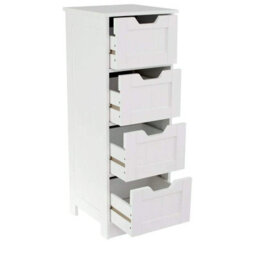 Bathroom Storage Cabinet 4 Drawer Free-Standing Cupboard Slim Organizer For Towels & Toiletries Modern White Design - thumbnail 9