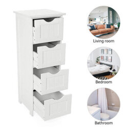 Bathroom Storage Cabinet 4 Drawer Free-Standing Cupboard Slim Organizer For Towels & Toiletries Modern White Design - thumbnail 2