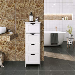 Bathroom Storage Cabinet 4 Drawer Free-Standing Cupboard Slim Organizer For Towels & Toiletries Modern White Design - thumbnail 7