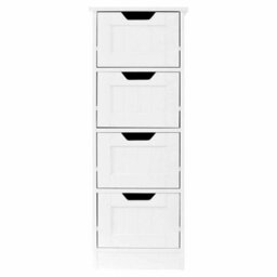 Bathroom Storage Cabinet 4 Drawer Free-Standing Cupboard Slim Organizer For Towels & Toiletries Modern White Design - thumbnail 6
