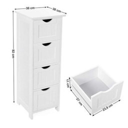 Bathroom Storage Cabinet 4 Drawer Free-Standing Cupboard Slim Organizer For Towels & Toiletries Modern White Design - thumbnail 5