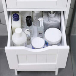 Bathroom Storage Cabinet 4 Drawer Free-Standing Cupboard Slim Organizer For Towels & Toiletries Modern White Design - thumbnail 4