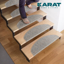 Floordirekt Geneva Self Adhesive Edged Hard Wearing Carpet Stair Tread Mat For Indoor Stairs Semicircular Silver Grey 23.5 X 65 Cm - thumbnail 3