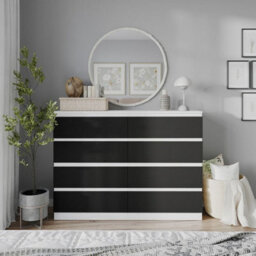 Urbn-Living Urbnliving 120Cm Wide White Wooden Chest Of Black 8 Drawers Bedroom Furniture Storage Bedside Modern Cabinet - thumbnail 5