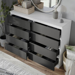 Urbn-Living Urbnliving 120Cm Wide White Wooden Chest Of Black 8 Drawers Bedroom Furniture Storage Bedside Modern Cabinet - thumbnail 4