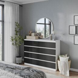 Urbn-Living Urbnliving 120Cm Wide White Wooden Chest Of Black 8 Drawers Bedroom Furniture Storage Bedside Modern Cabinet - thumbnail 3