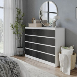 Urbn-Living Urbnliving 120Cm Wide White Wooden Chest Of Black 8 Drawers Bedroom Furniture Storage Bedside Modern Cabinet - thumbnail 2