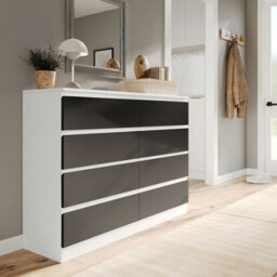Urbn-Living Urbnliving 120Cm Wide White Wooden Chest Of Black 8 Drawers Bedroom Furniture Storage Bedside Modern Cabinet - thumbnail 1