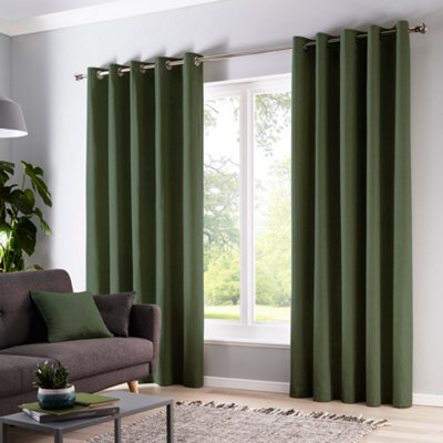 Fusion Sorbonne 100% Cotton Light Filtering Plain Dyed Bottle Green Eyelet Curtains - image 1