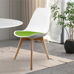 Fusion Living Soho White & Green Plastic Dining Chair With Squared Light Wood Legs - thumbnail 2