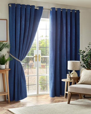 Luxury Living Chenille Blackout Ring Top Eyelet Curtains Blue - image 1