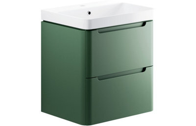 Ethiant Bathrooms 605mm 2 Drawer Wall Hung Basin Unit - Matt Sage Green - image 1