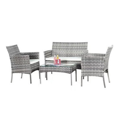 Garden Rattan Furniture 4 Piece Set Table Chairs Sofa Wicker Outdoor Patio Set - image 1