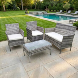 Garden Rattan Furniture 4 Piece Set Table Chairs Sofa Wicker Outdoor Patio Set - thumbnail 6