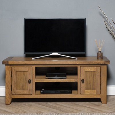 Elm Home And Garden Large Rustic Oak Wooden Tv Video Media Unit Stand 50Cm High X 120Cm Wide X 37Cm Deep Fully Assembled - image 1