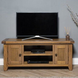 Elm Home And Garden Large Rustic Oak Wooden Tv Video Media Unit Stand 50Cm High X 120Cm Wide X 37Cm Deep Fully Assembled - thumbnail 1