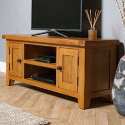 Elm Home And Garden Large Rustic Oak Wooden Tv Video Media Unit Stand 50Cm High X 120Cm Wide X 37Cm Deep Fully Assembled - thumbnail 3