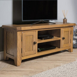 Elm Home And Garden Large Rustic Oak Wooden Tv Video Media Unit Stand 50Cm High X 120Cm Wide X 37Cm Deep Fully Assembled - thumbnail 2