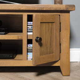 Elm Home And Garden Large Rustic Oak Wooden Tv Video Media Unit Stand 50Cm High X 120Cm Wide X 37Cm Deep Fully Assembled - thumbnail 4